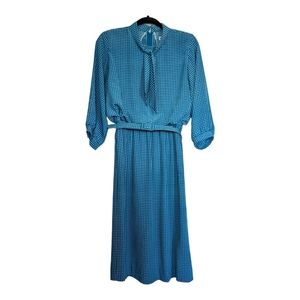 Lady Carol Petites Turquoise Lavallière Tie Dress 4P Mother Pearl Buttons VTG